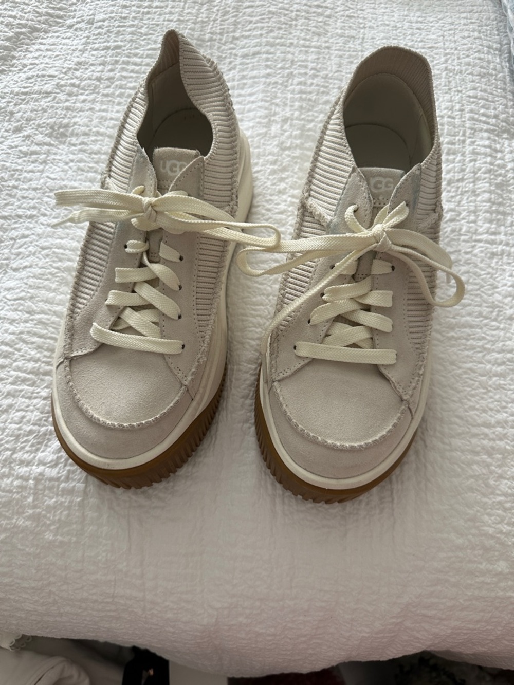 UGG Women's Cream/Tan Platform Lace-Up Sneakers